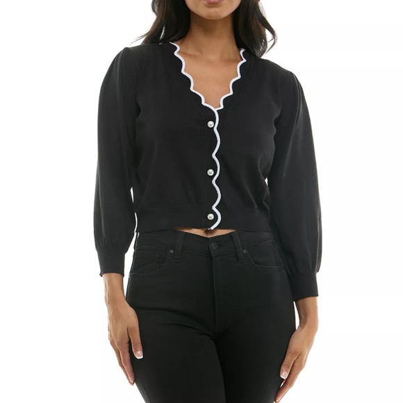 Nina Leonard Sweaters - NWOT Scallop Trim Cardigan with Faux Pearls, Cap Sleeve